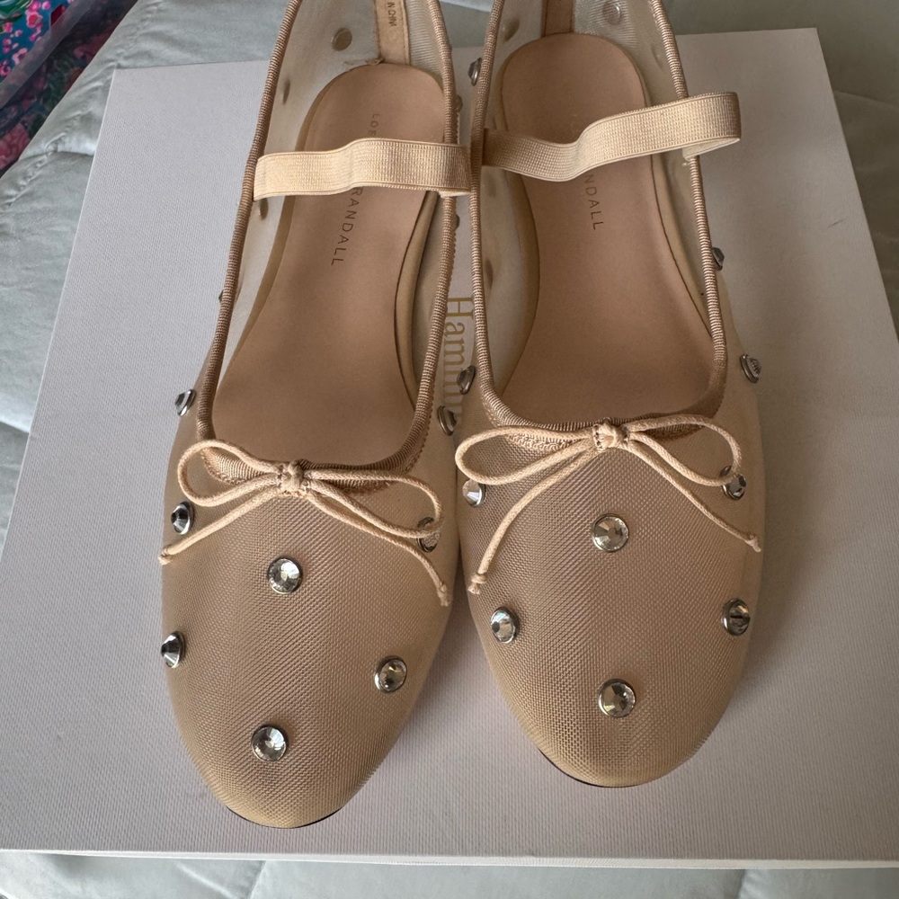 Loeffler Randall Cream Flats with Bow Detail
